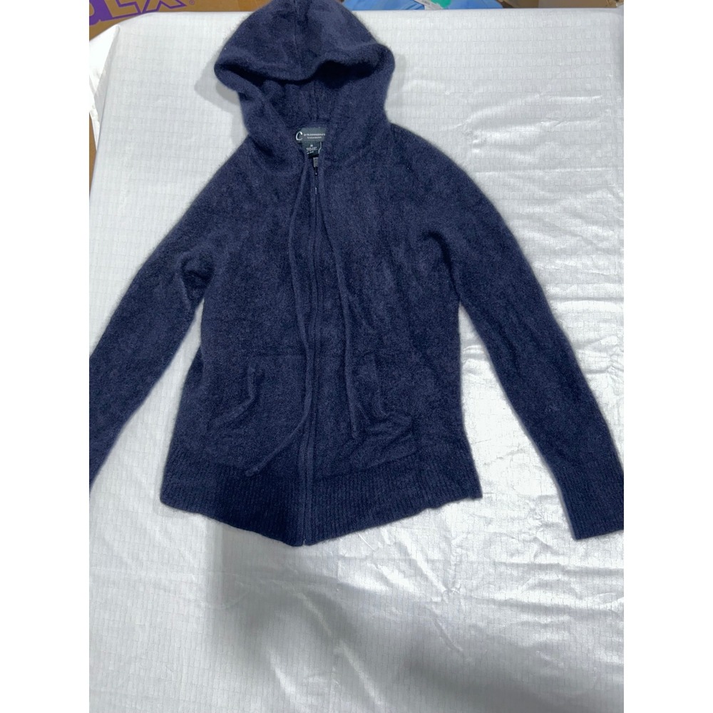 C by Bloomingdale's Cashmere Hoodie Navy Blue Full Zip Sweater Womens Medium